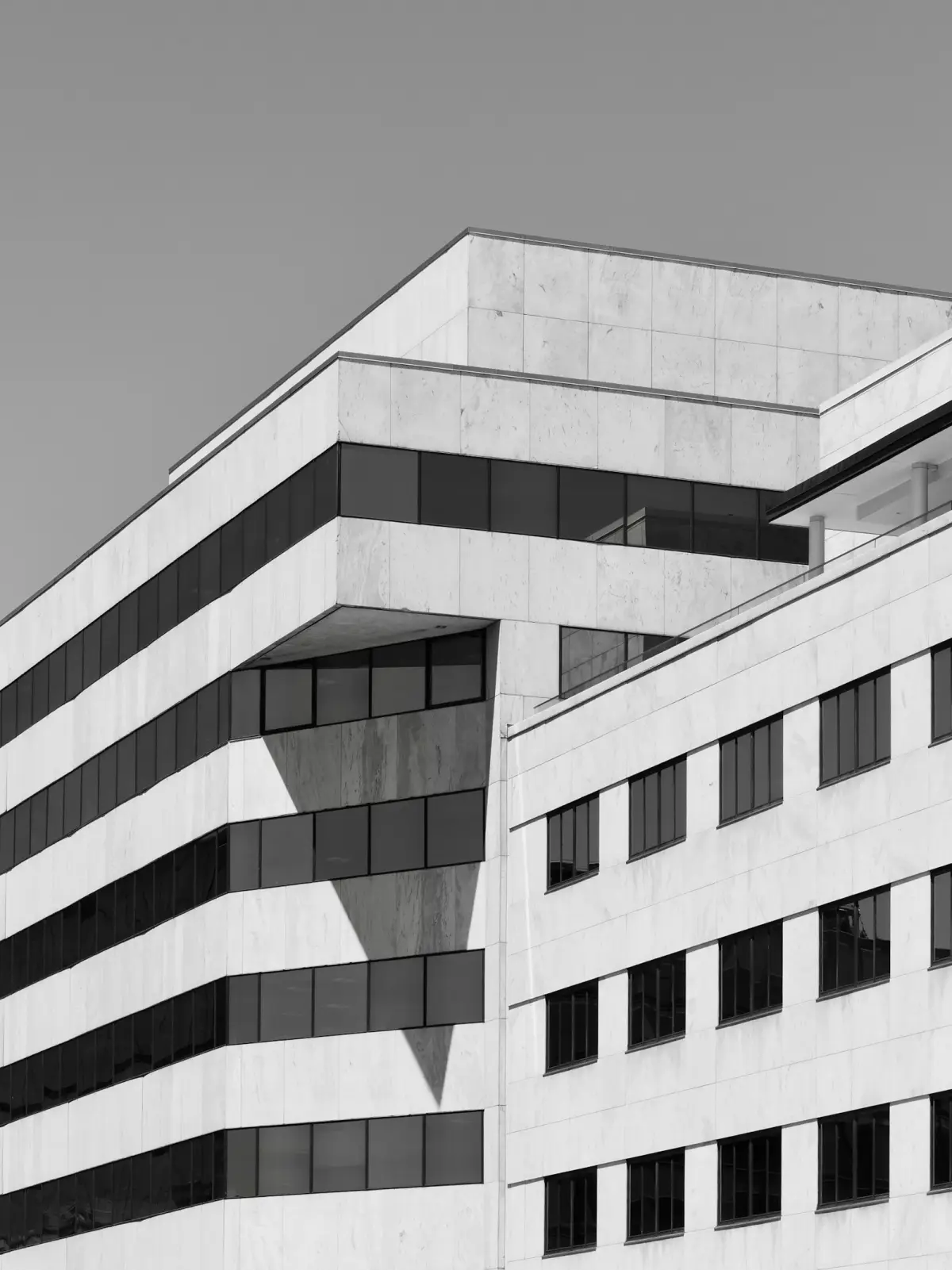 Modern corporate architecture with strong lines and shadows