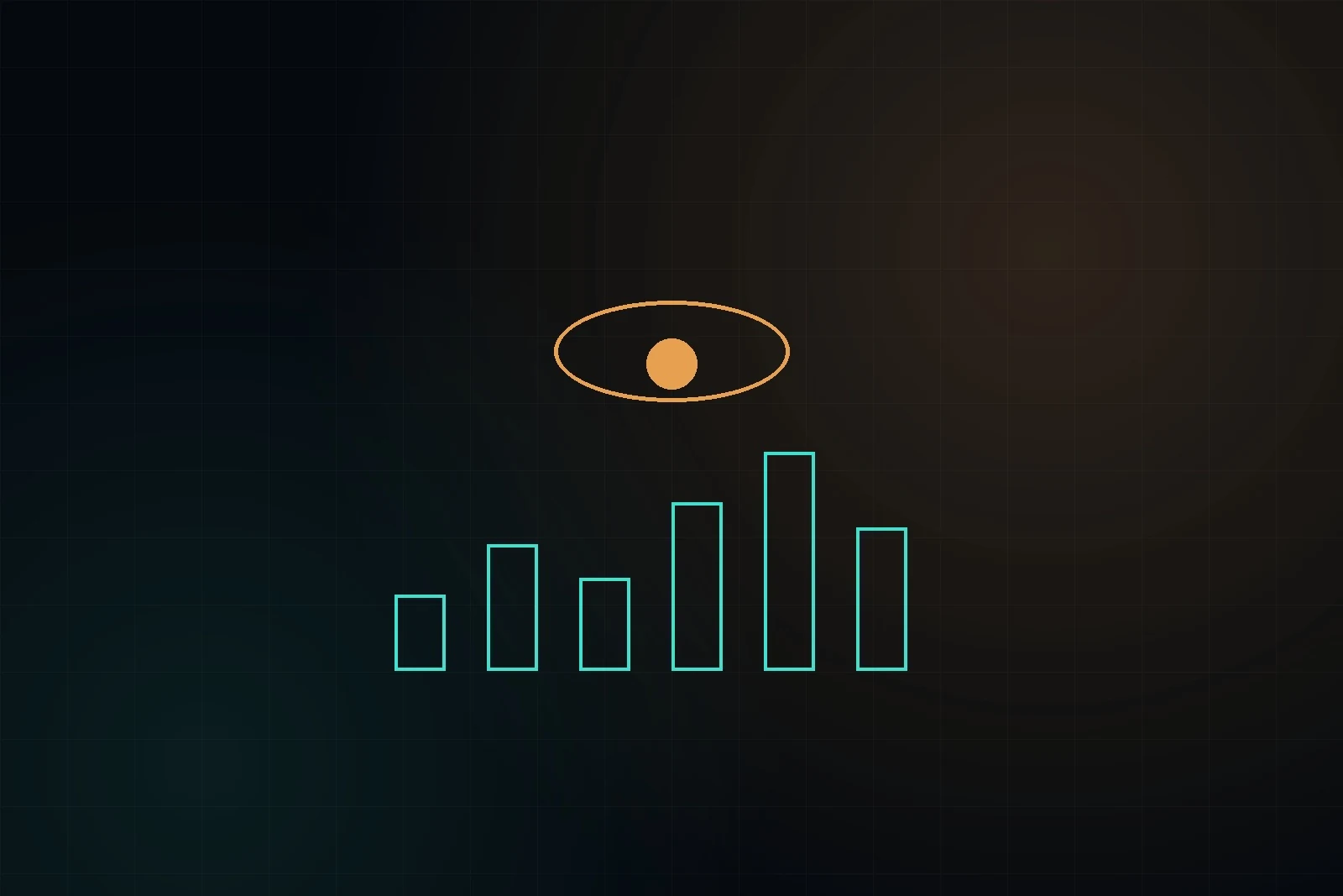 Rising bar chart beneath a watchful eye